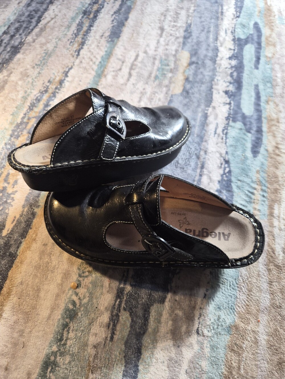 Alegria by PG Lite Black Leather Mary Jane Mule Clogs